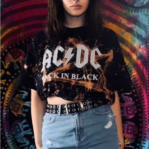 Black AC/DC bleach painted t-shirt - Picture 5 of 8
